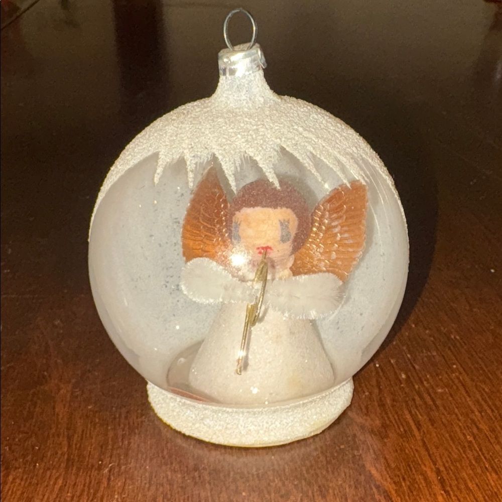 Vintage West Germany Mica Angel Diorama Christmas Ornament